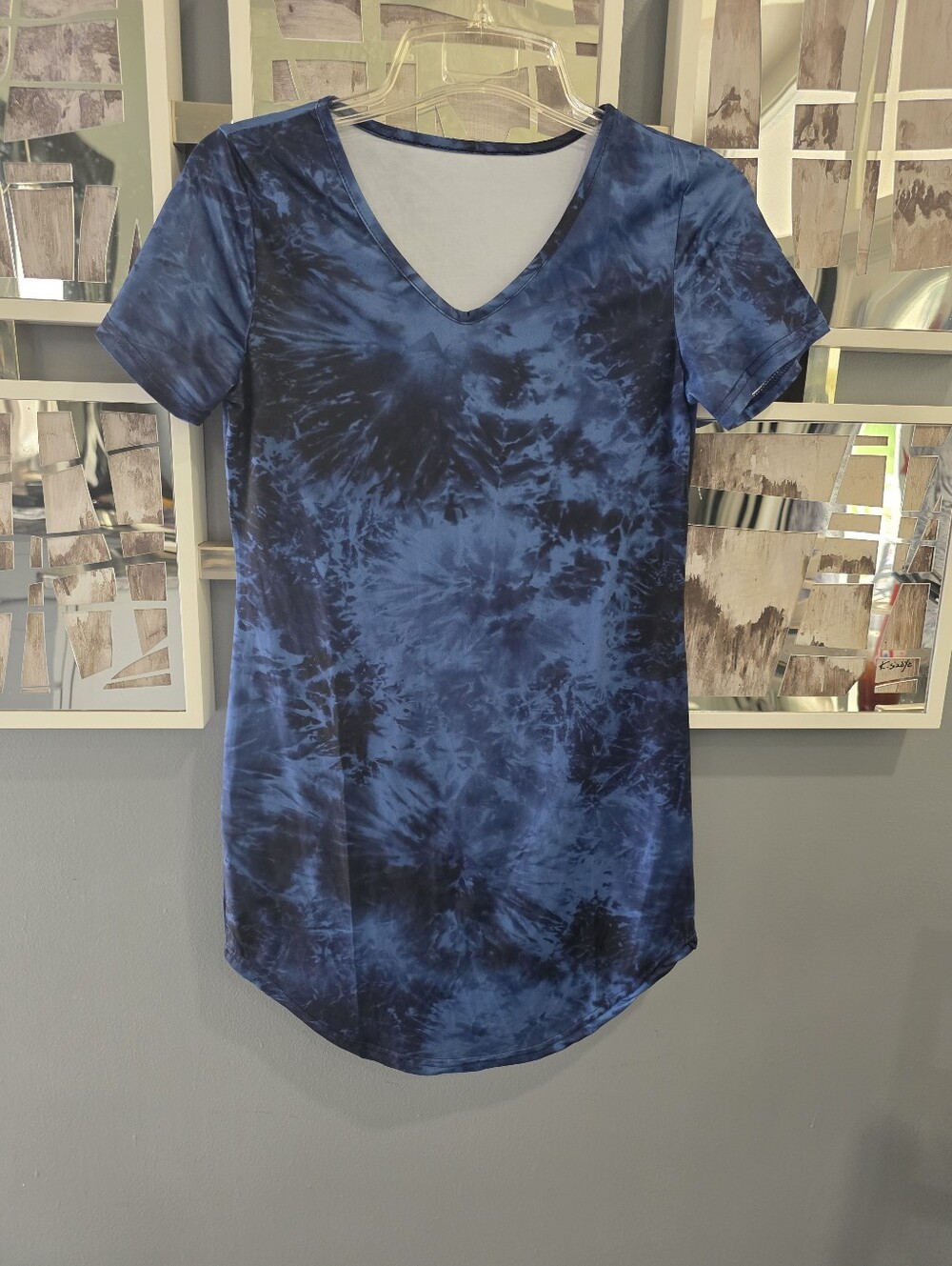 Blue Tie-Dye V-Neck Women's Dress